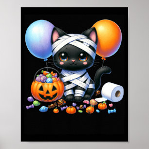 Schattige Halloween Zwarte Kat Pompoen Trick Or Tr Poster
