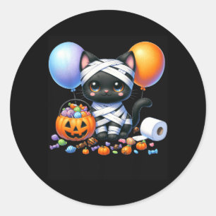 Schattige Halloween Zwarte Kat Pompoen Trick Or Tr Ronde Sticker