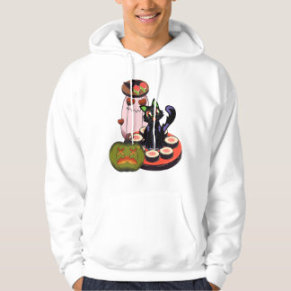 Schattige Halloween Zwarte Kat Zit op Sushi Hoodie