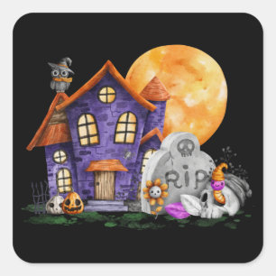 Schattige Halloweenhuis Vierkante Sticker