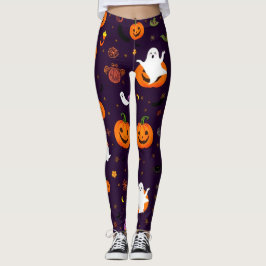 Schattige Halloweenpatroon - Geesten, Pompoenen, S Leggings