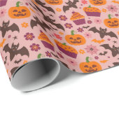 Schattige Halloweenpatroon | Roze & Oranje feestel Cadeaupapier (Rol Hoek)