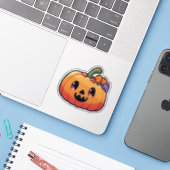 Schattige Halloweenpompoen - Kawaii Jack-o'-Lanter Sticker (Laptop met iPhone)