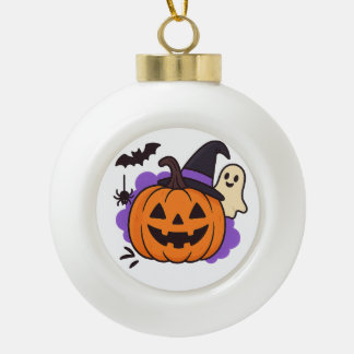 Schattige Halloweenpompoen met Heksenhoed – Geest Keramische Bal Ornament