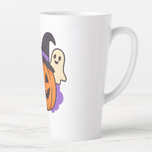 Schattige Halloweenpompoen met Heksenhoed – Geest Latte Mok