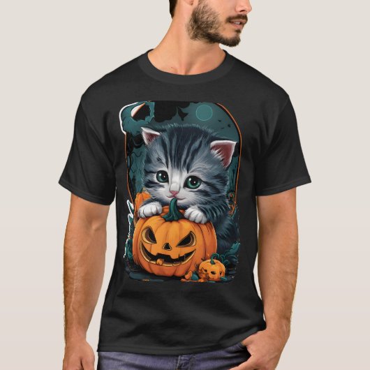 schattige hallownkat t-shirt (Voorkant)