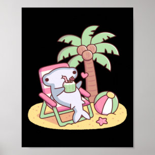 Schattige hamerhaai die ontspant op een strandstoe poster