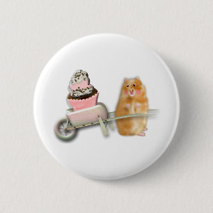 Schattige hamster met muffin illustratie cadeau ronde button 5,7 cm