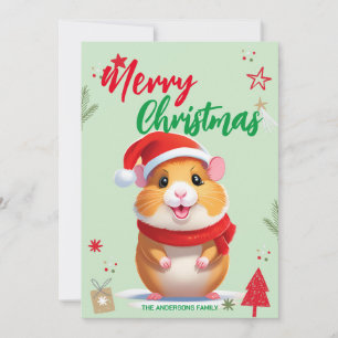 Schattige hamster sint kerst vakantie familienaam feestdagenkaart