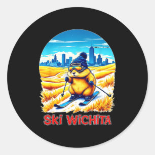 Schattige hamster ski-avontuur in wichita ski kans ronde sticker