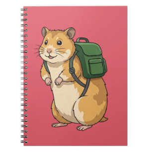 Schattige hamsterwandelaar met rugzak notitieboek