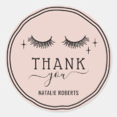 Schattige Hand Getekende Meisje Wimpers Blush Roze Ronde Sticker (Voorkant)