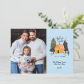 Schattige Hand getrokken huis Custom Photo Holiday Feestdagenkaart (Staand voorkant)