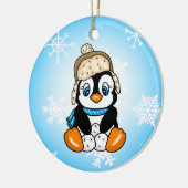 Schattige Hand getrokken Pinguïn met Sneeuwballen Keramisch Ornament (Links)