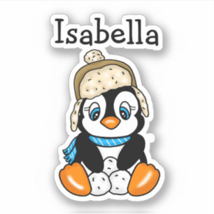 Schattige Hand getrokken Pinguïn met Sneeuwballen Sticker