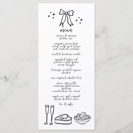 Schattige Handgeschreven Doodle Bow Bruiloft Recep Menu (Voorkant)
