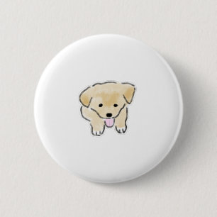 Schattige handgetekende gelukkige glimlachende pup ronde button 5,7 cm