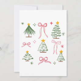 Schattige handgetekende kerstbomen en strikken pat kaart