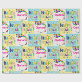 Schattige Happy Birthday Haar naam toevoegen Cadeaupapier (Vlak)