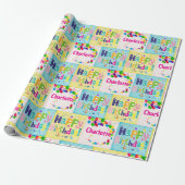 Schattige Happy Birthday Haar naam toevoegen Cadeaupapier (Uitgerold)