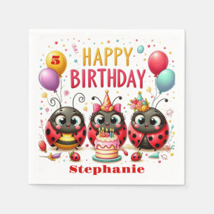 Schattige Happy Birthday Ladybug rood en zwart ins Servet