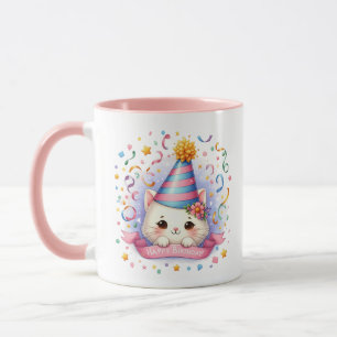Schattige Happy Birthday naam toevoegen cat Mok