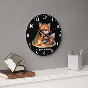 Schattige Happy Camper Fox Tekst toevoegen Grote Klok