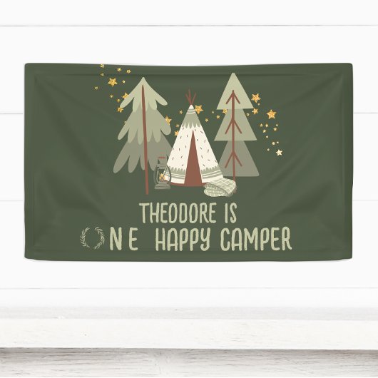 Schattige Happy Camper Green Woodland Eerste Verja Spandoek