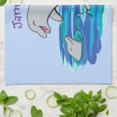 Schattige Happy Dolphins cartoon gepersonaliseerd Theedoek (Gevouwen)