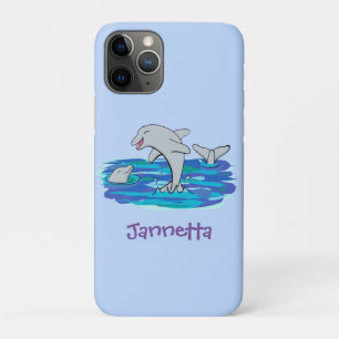Schattige happy dolphins cartoon illustratie iPhone 11 pro hoesje
