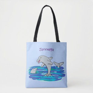 Schattige happy dolphins cartoon illustratie draagtas