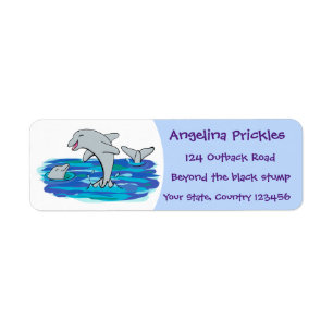 Schattige happy dolphins cartoon illustratie etiket