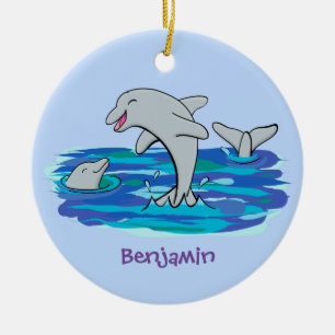 Schattige happy dolphins cartoon illustratie keramisch ornament