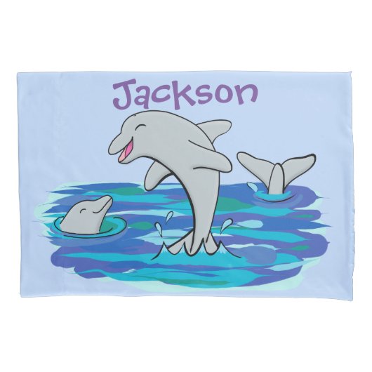 Schattige happy dolphins cartoon illustratie kussensloop (Voorkant)