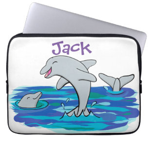 Schattige happy dolphins cartoon illustratie laptop sleeve