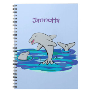 Schattige happy dolphins cartoon illustratie notitieboek