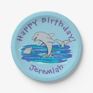 Schattige happy dolphins cartoon illustratie papieren bordje