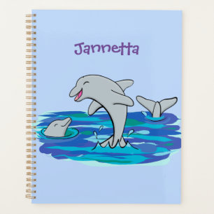 Schattige happy dolphins cartoon illustratie planner