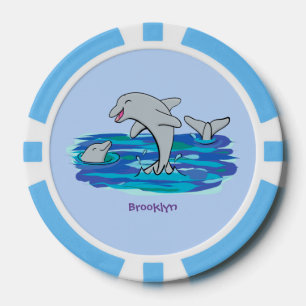 Schattige happy dolphins cartoon illustratie poker chips