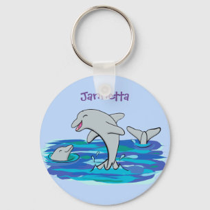 Schattige happy dolphins cartoon illustratie sleutelhanger
