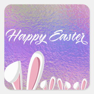 Schattige Happy Easter Bunny Ears iriserend Vierkante Sticker
