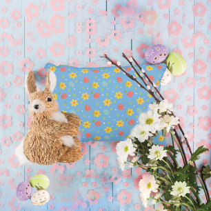 Schattige Happy Easter Bunny Eggs Bloemenblauw Accent Kussen