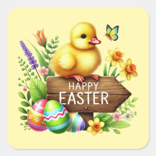 Schattige Happy Easter chick Vierkante Sticker (Voorkant)