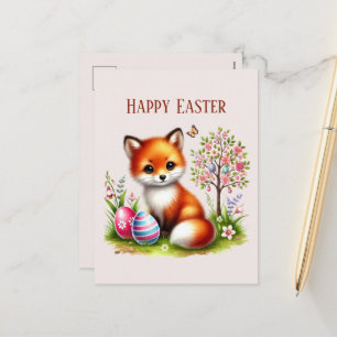 Schattige Happy Easter fox bericht toevoegen Feestdagenkaart