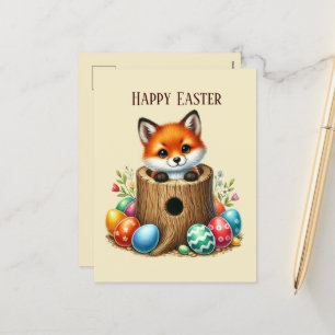 Schattige Happy Easter fox bericht toevoegen Holid Feestdagenkaart