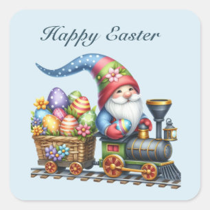 Schattige Happy Easter gnome train tekst toevoegen Vierkante Sticker