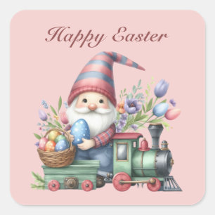 Schattige Happy Easter gnome train tekst toevoegen Vierkante Sticker