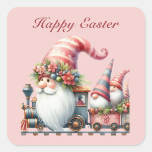 Schattige Happy Easter gnome train tekst toevoegen Vierkante Sticker