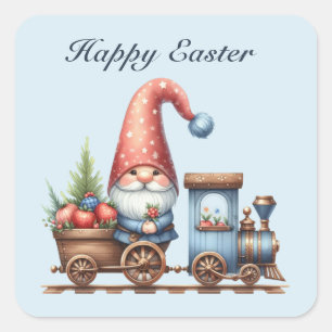 Schattige Happy Easter gnome train tekst toevoegen Vierkante Sticker