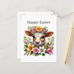 Schattige Happy Easter koe boerderij dier Feestdagenkaart